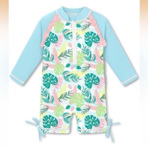 Tropical Leaf Print Kids Swimwear
